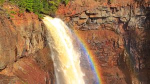 Preview wallpaper waterfall, water, rainbow, rock, nature