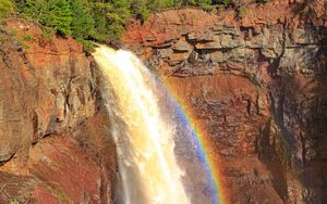 Preview wallpaper waterfall, water, rainbow, rock, nature