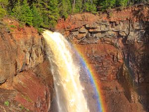 Preview wallpaper waterfall, water, rainbow, rock, nature
