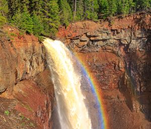 Preview wallpaper waterfall, water, rainbow, rock, nature
