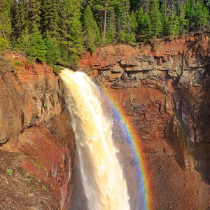 Preview wallpaper waterfall, water, rainbow, rock, nature