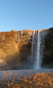 Preview wallpaper waterfall, water, rock, rainbow, nature