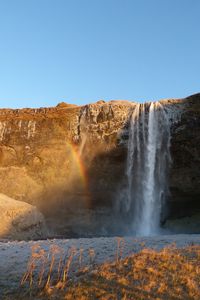 Preview wallpaper waterfall, water, rock, rainbow, nature