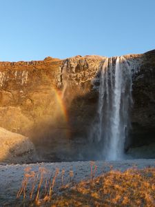 Preview wallpaper waterfall, water, rock, rainbow, nature