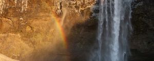 Preview wallpaper waterfall, water, rock, rainbow, nature