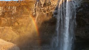 Preview wallpaper waterfall, water, rock, rainbow, nature