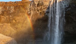 Preview wallpaper waterfall, water, rock, rainbow, nature