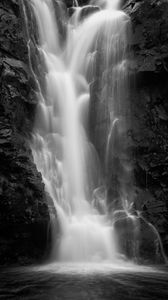 Preview wallpaper waterfall, water, rock, black and white