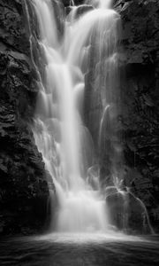 Preview wallpaper waterfall, water, rock, black and white