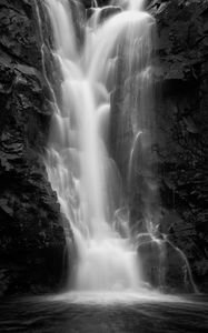 Preview wallpaper waterfall, water, rock, black and white