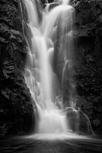 Preview wallpaper waterfall, water, rock, black and white
