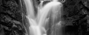 Preview wallpaper waterfall, water, rock, black and white