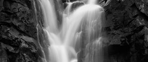 Preview wallpaper waterfall, water, rock, black and white
