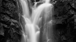 Preview wallpaper waterfall, water, rock, black and white