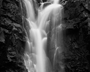 Preview wallpaper waterfall, water, rock, black and white
