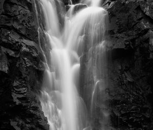Preview wallpaper waterfall, water, rock, black and white