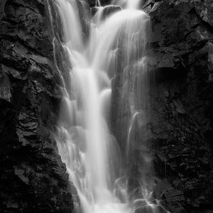 Preview wallpaper waterfall, water, rock, black and white