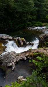 Preview wallpaper waterfall, water, rocks, plants, forest