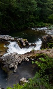 Preview wallpaper waterfall, water, rocks, plants, forest