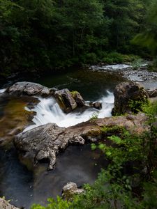 Preview wallpaper waterfall, water, rocks, plants, forest
