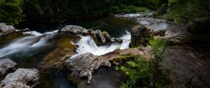 Preview wallpaper waterfall, water, rocks, plants, forest