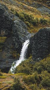 Preview wallpaper waterfall, water, rocks, plants, stones