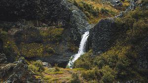 Preview wallpaper waterfall, water, rocks, plants, stones