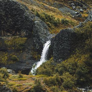 Preview wallpaper waterfall, water, rocks, plants, stones