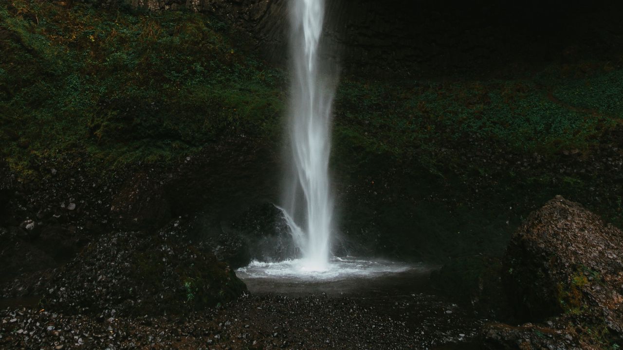Wallpaper waterfall, water, rocks, moss, nature