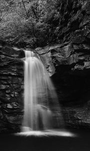 Preview wallpaper waterfall, water, rocks, nature, bw