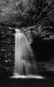 Preview wallpaper waterfall, water, rocks, nature, bw