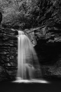 Preview wallpaper waterfall, water, rocks, nature, bw