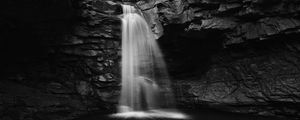 Preview wallpaper waterfall, water, rocks, nature, bw