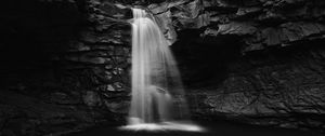 Preview wallpaper waterfall, water, rocks, nature, bw