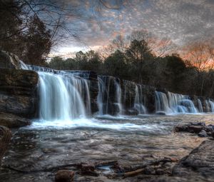 Preview wallpaper waterfall, water, rocks, trees, landscape