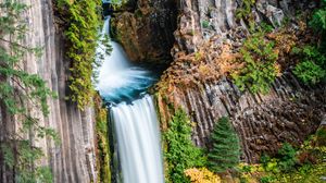 Preview wallpaper waterfall, water, rocks, trees, nature, landscape
