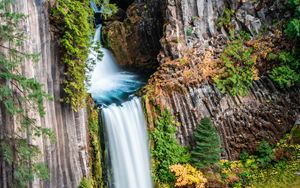 Preview wallpaper waterfall, water, rocks, trees, nature, landscape