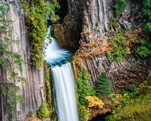 Preview wallpaper waterfall, water, rocks, trees, nature, landscape