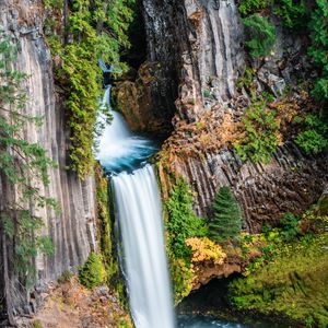 Preview wallpaper waterfall, water, rocks, trees, nature, landscape