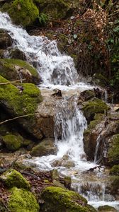 Preview wallpaper waterfall, water, rocks, nature, landscape