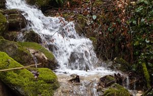 Preview wallpaper waterfall, water, rocks, nature, landscape