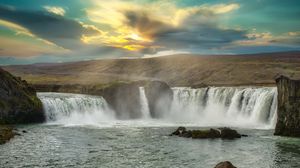 Preview wallpaper waterfall, water, rocks, landscape, nature