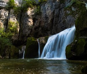 Preview wallpaper waterfall, water, rocks, stones, nature