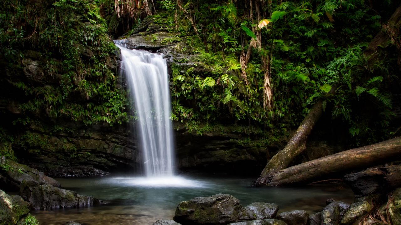 Wallpaper waterfall, water, rocks, nature, green