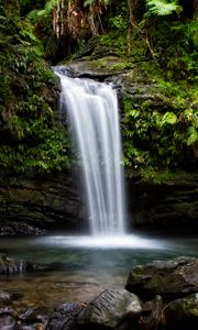 Preview wallpaper waterfall, water, rocks, nature, green