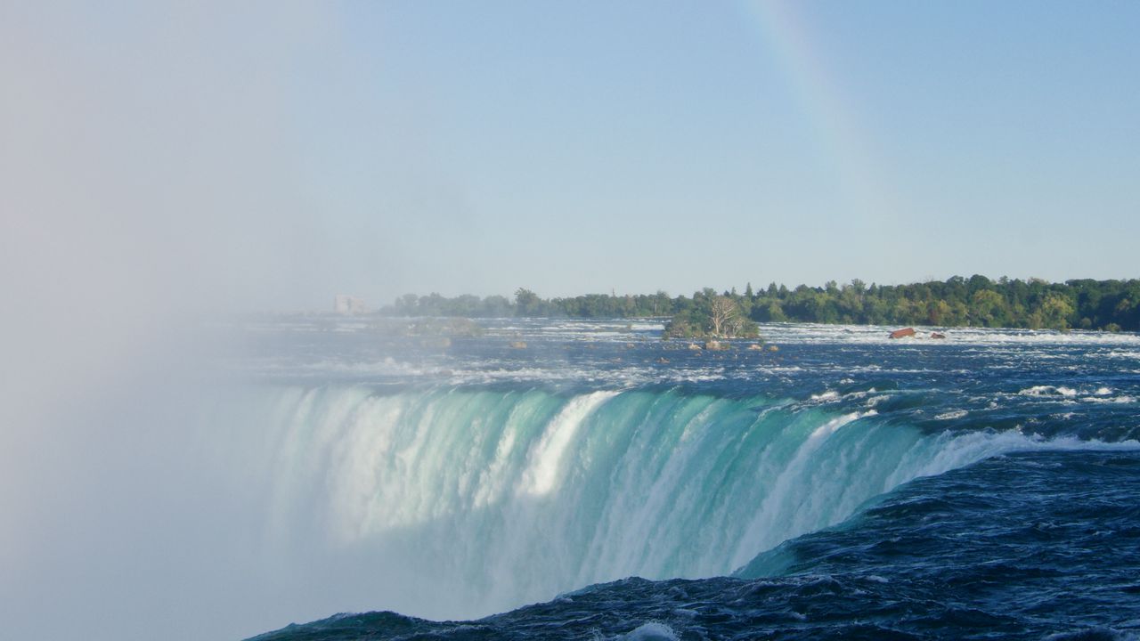 Wallpaper waterfall, water, stone, rainbow