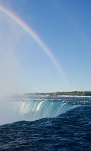 Preview wallpaper waterfall, water, stone, rainbow