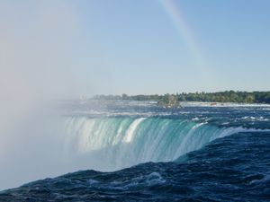 Preview wallpaper waterfall, water, stone, rainbow