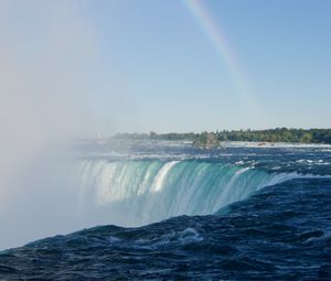 Preview wallpaper waterfall, water, stone, rainbow