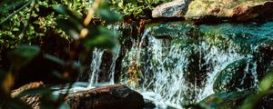 Preview wallpaper waterfall, water, stones, river, bushes